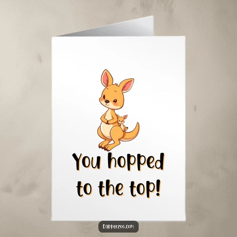Funny Free Printable Congratulations Card: A kangaroo hops with a joey in its pouch, celebrating success.