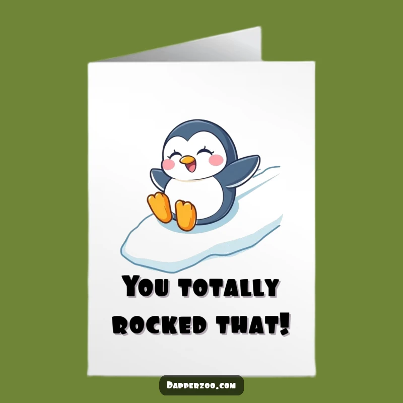 Free Printable Penguin Congrats Card: Winking Slide Celebration Downloadable Gift