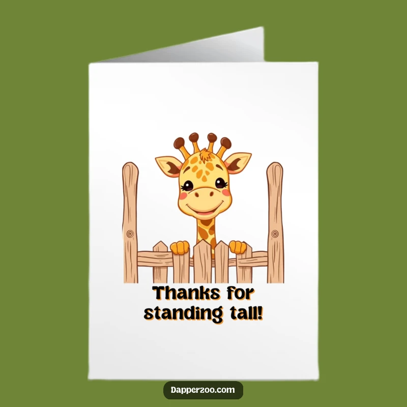 Free Printable Giraffe Thank You Card: Grinning Over Fence Downloadable Gift