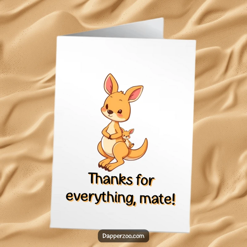 Funny Free Printable Thank You Card: A curious kangaroo hops along, its pouch holding a cute little joey.