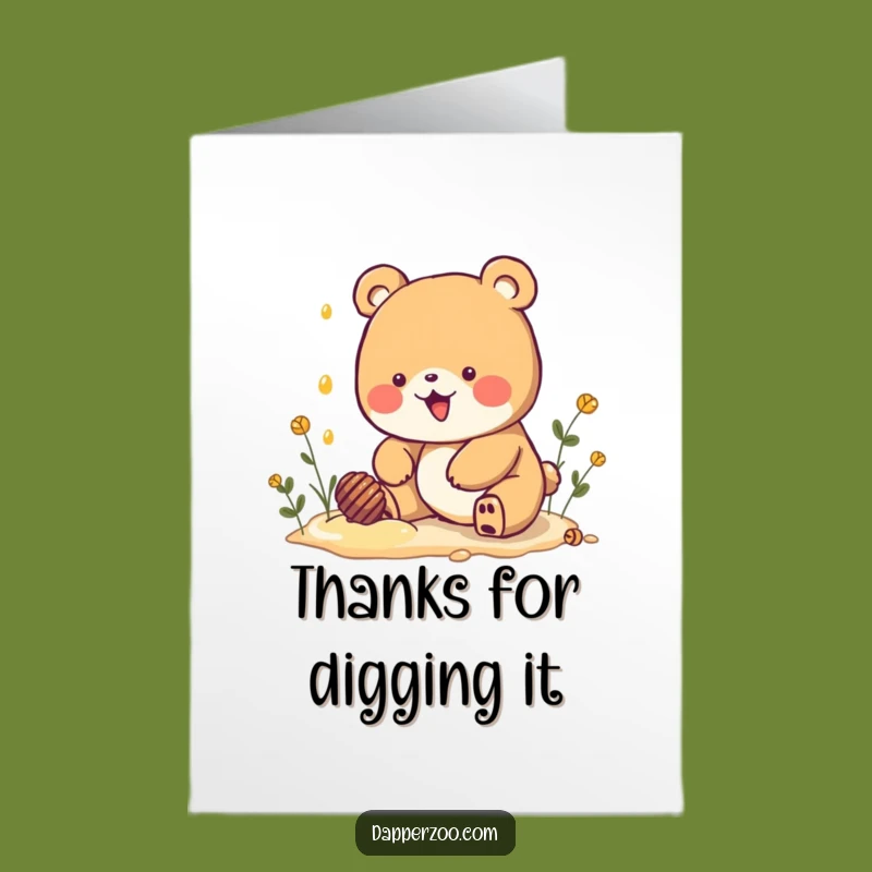 Free Printable Thank You Card: Happy Kawaii Bear Digging for Thanks