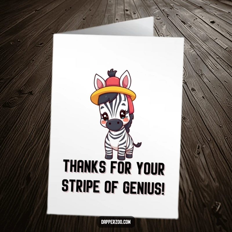 Funny Free Printable Thank You Card: A proud zebra comically tries on a brightly colored, oversized hat.