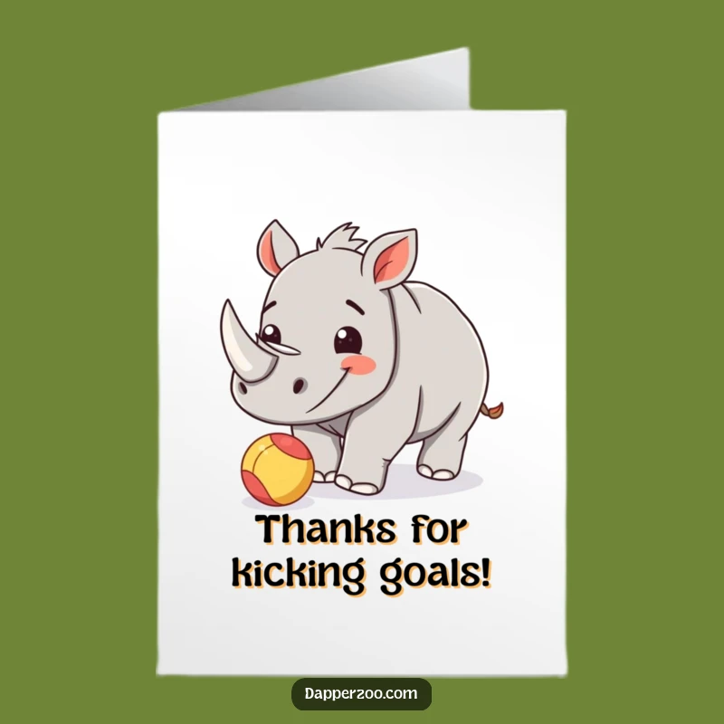 Free Printable Rhino Thank You Card: Playful Calf Ball Nudge Funny Downloadable Gift