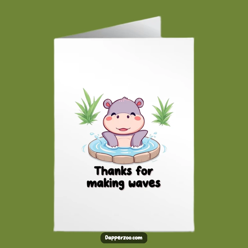 Free Printable Thank You Card: Happy Kawaii Hippo Splashing Thanks