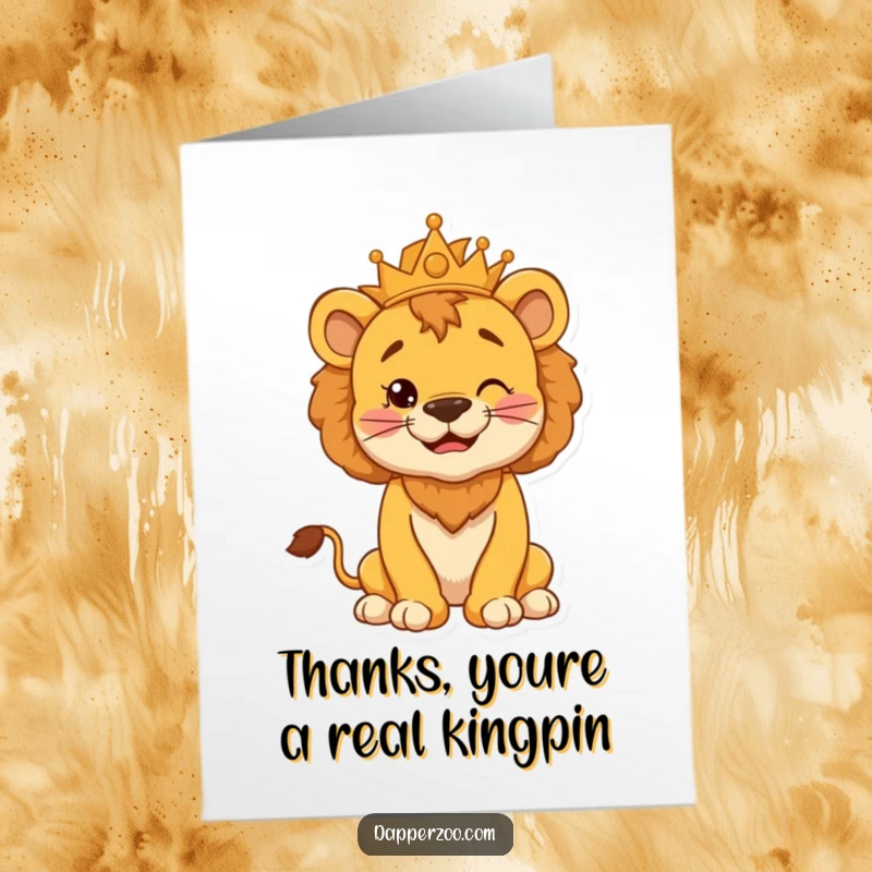 Funny Free Printable Thank You Card: Lion cub cub king cub king pose, majestic ruler, grateful expression, downloadable gift