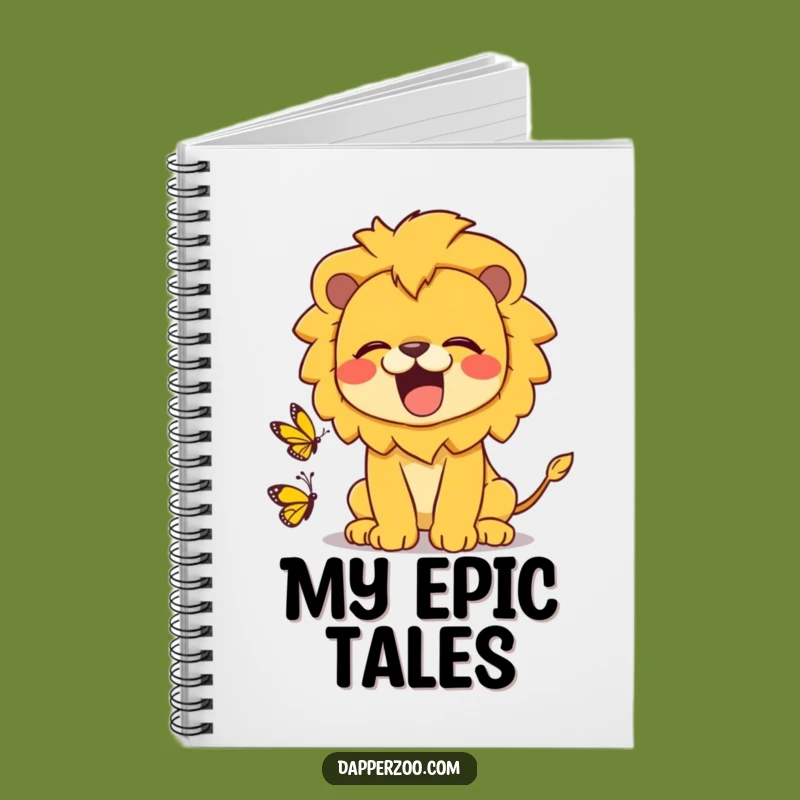Funny Kawaii Lion Roaring at Butterfly Notebook - Journal Your Humorous Thoughts