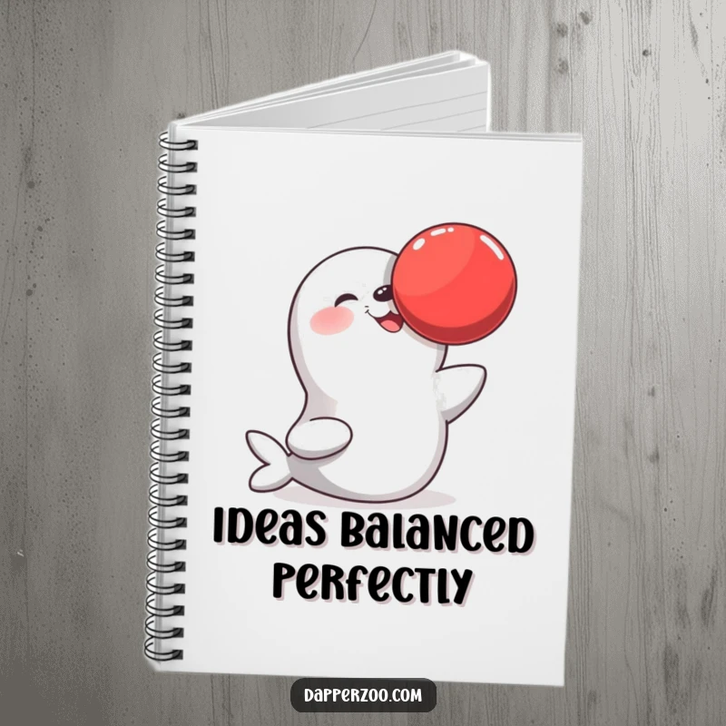 Funny notebook cover featuring a happy seal balancing a large red ball on its nose, inspiring creativity and smiles.