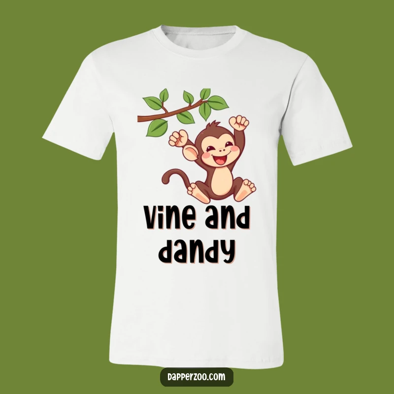 Funny Kawaii Monkey Swinging T-Shirt - Playful Adventures & Humorous Style