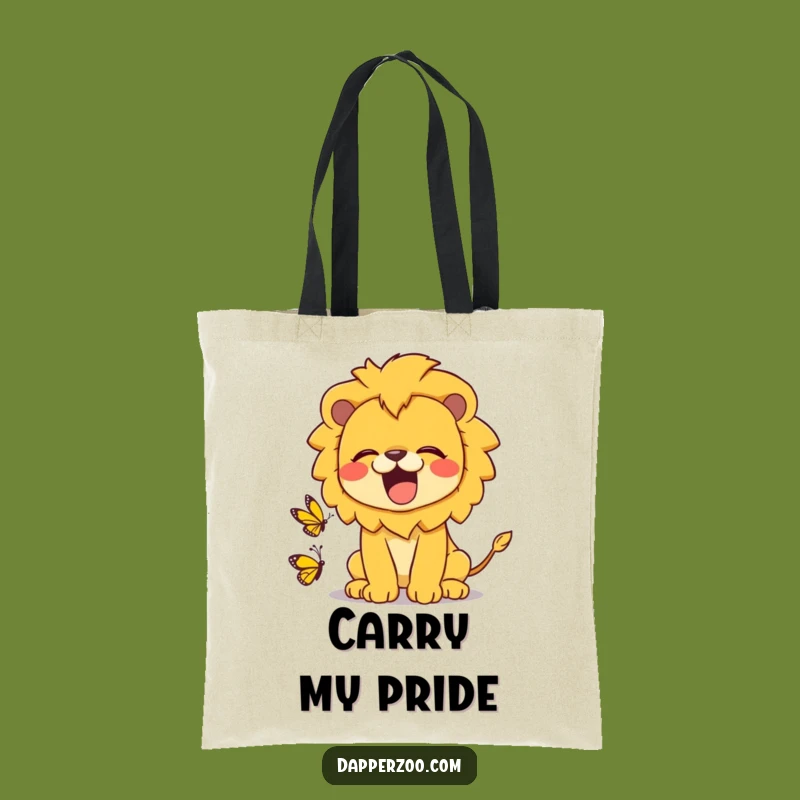 Funny Kawaii Lion Roaring at Butterfly Tote Bag - Stylish & Humorous Accessory