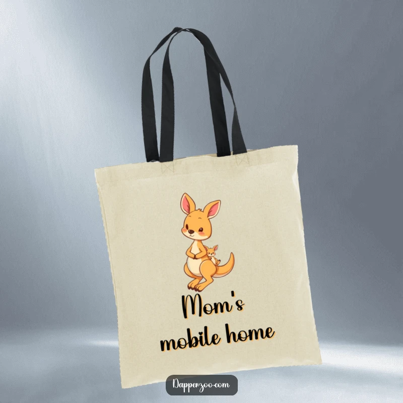Funny tote bag featuring a curious kangaroo hopping with a tiny joey in its pouch, a sweet and practical carry-all.